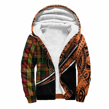 Buchanan Crest Tartan Sherpa Hoodie with Polynesian Vibes Style - Orange Version