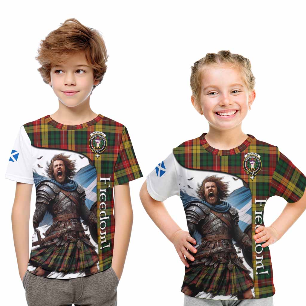 Tartan Vibes Clothing Buchanan Crest Tartan Kid T-Shirt Inspired by the Freedom of Scottish Warrior