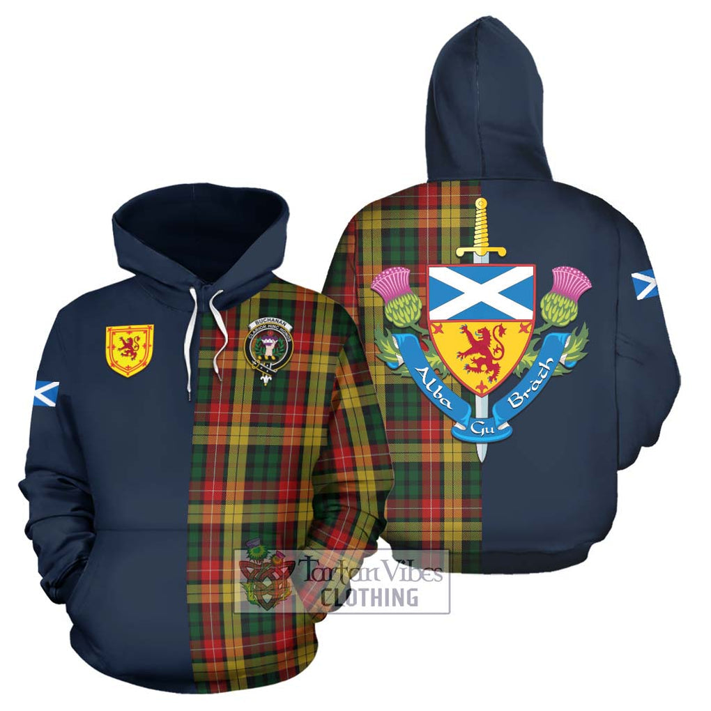 Tartan Vibes Clothing Buchanan Tartan Hoodie with Scottish Lion Royal Arm Half Style