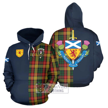 Buchanan Tartan Hoodie Alba with Scottish Lion Royal Arm Half Style