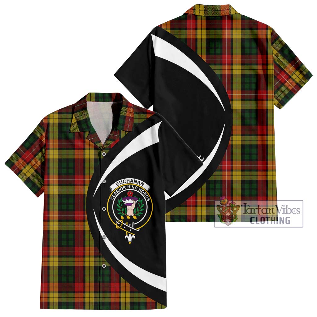 Buchanan Tartan Short Sleeve Button Up with Family Crest Circle Style Kid - Tartan Vibes Clothing