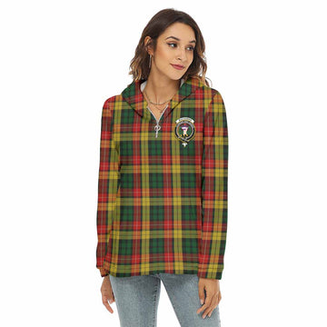 Buchanan Tartan Women's Borg Fleece Hoodie with Half Zip with Family Crest Female - Tartan Vibes Clothing