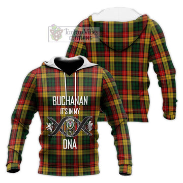 Buchanan Tartan Knitted Hoodie with Family Crest DNA In Me Style