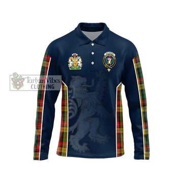 Buchanan Tartan Long Sleeve Polo Shirt with Family Crest and Lion Rampant Vibes Sport Style