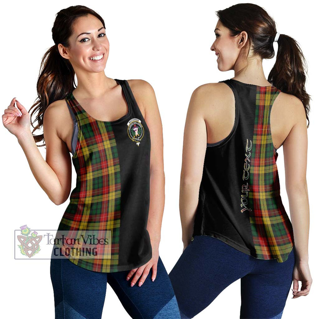 Buchanan Tartan Women's Racerback Tanks with Family Crest and Half Of Me Style 4XL - Tartanvibesclothing Shop