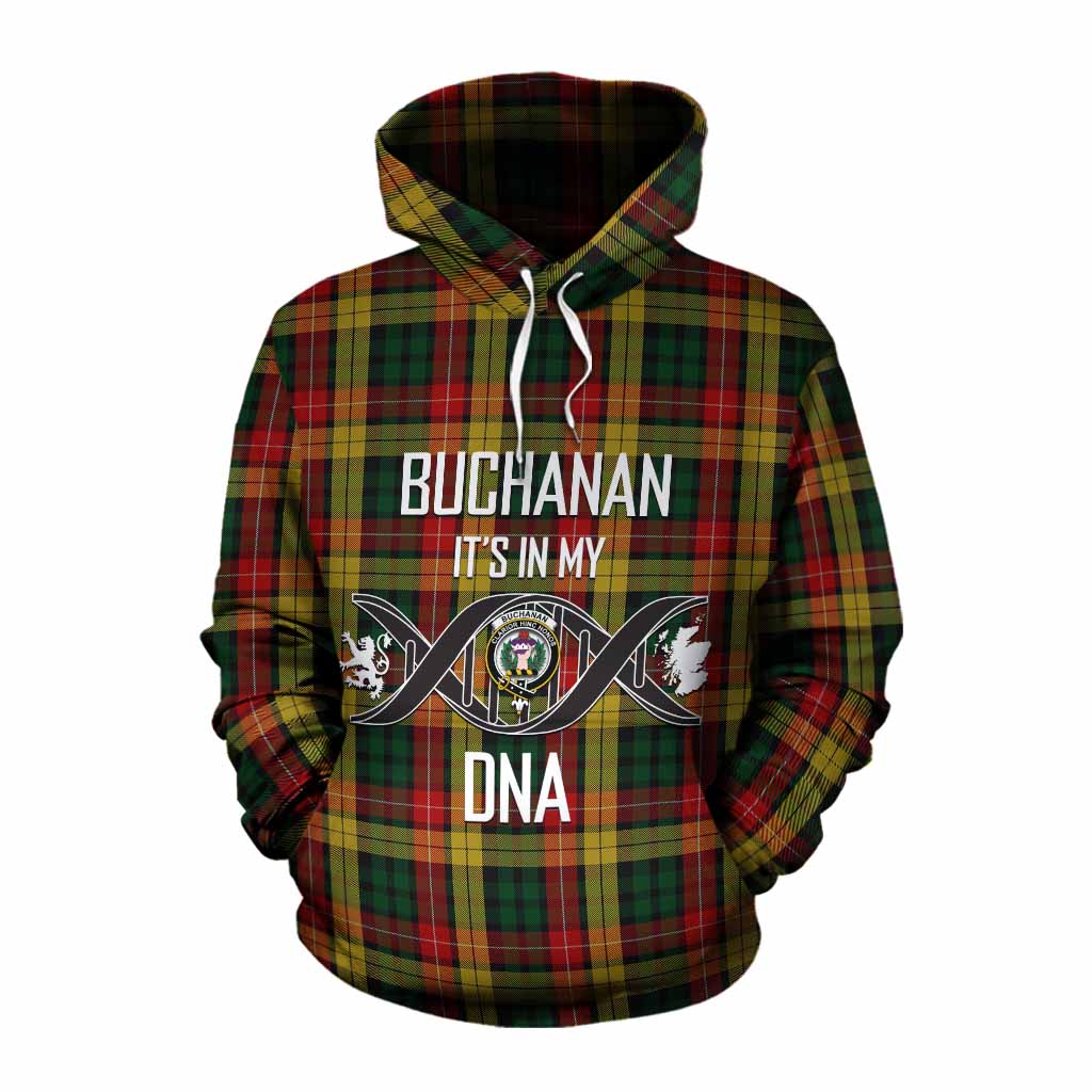 Tartan Vibes Clothing Buchanan Tartan Cotton Hoodie with Family Crest DNA In Me Style