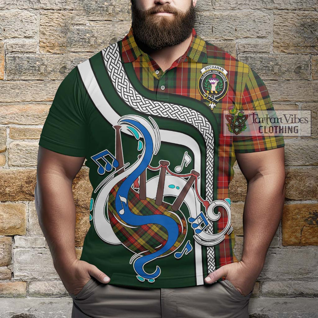 Tartan Vibes Clothing Buchanan Tartan Polo Shirt with Epic Bagpipe Style