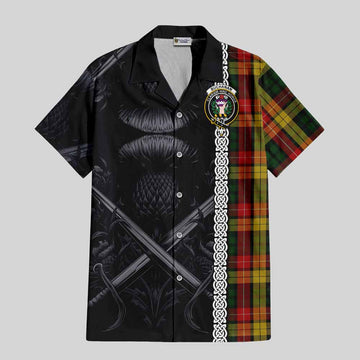 Buchanan Tartan Hawaiian Shirt with Family Crest Cross Sword Thistle Celtic Vibes Kid - Tartan Vibes Clothing