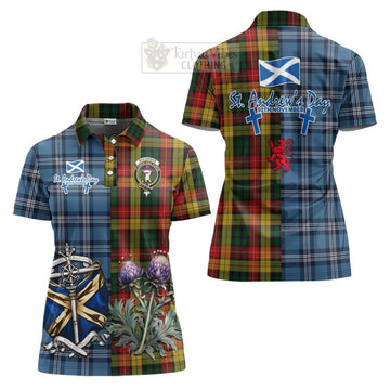 Buchanan Tartan Women's Polo Shirt Happy St. Andrew's Day Half Tartan Style