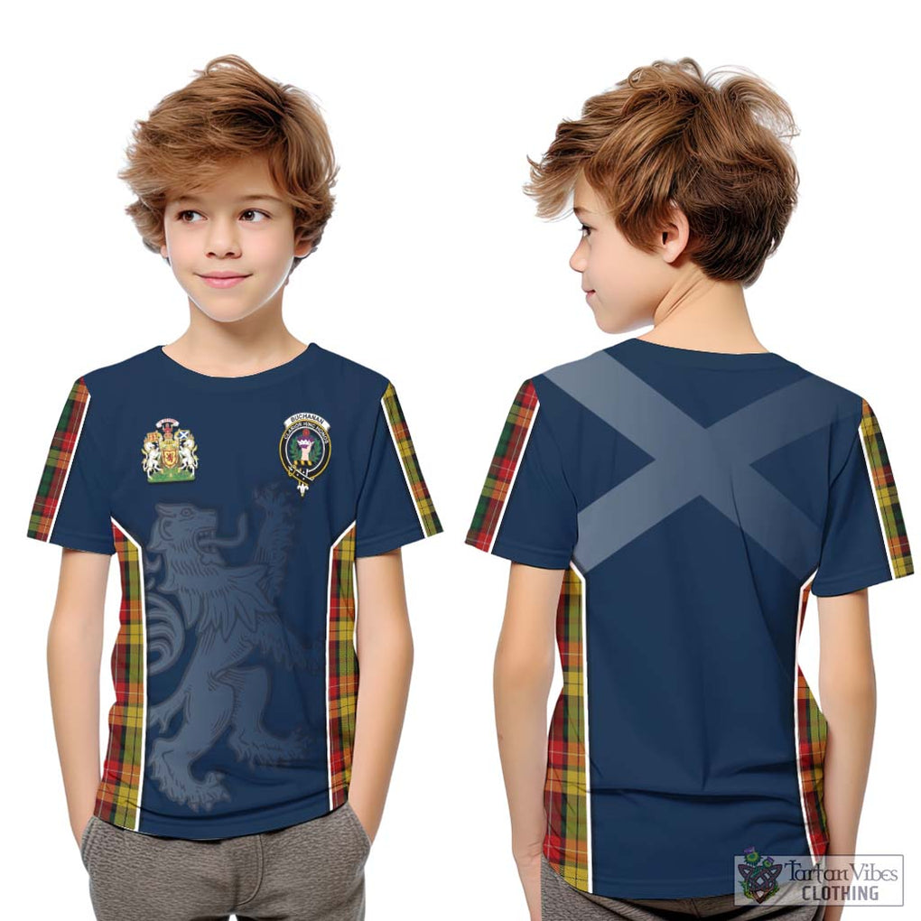 Buchanan Tartan Kid T-Shirt with Family Crest and Lion Rampant Vibes Sport Style Youth XL Size14 - Tartan Vibes Clothing