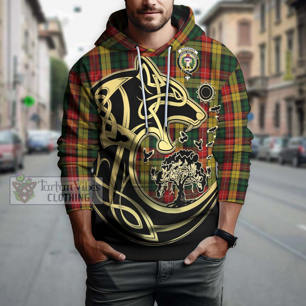 Buchanan Tartan Hoodie with Family Crest Celtic Wolf Style Zip Hoodie - Tartan Vibes Clothing