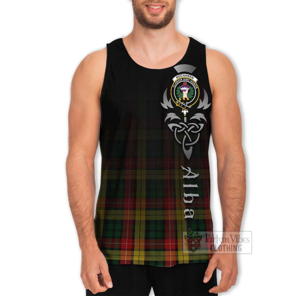 Tartan Vibes Clothing Buchanan Tartan Men's Tank Top Featuring Alba Gu Brath Family Crest Celtic Inspired