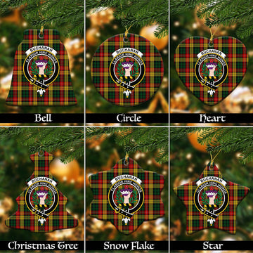 Buchanan Tartan Christmas Ceramic Ornaments with Family Crest