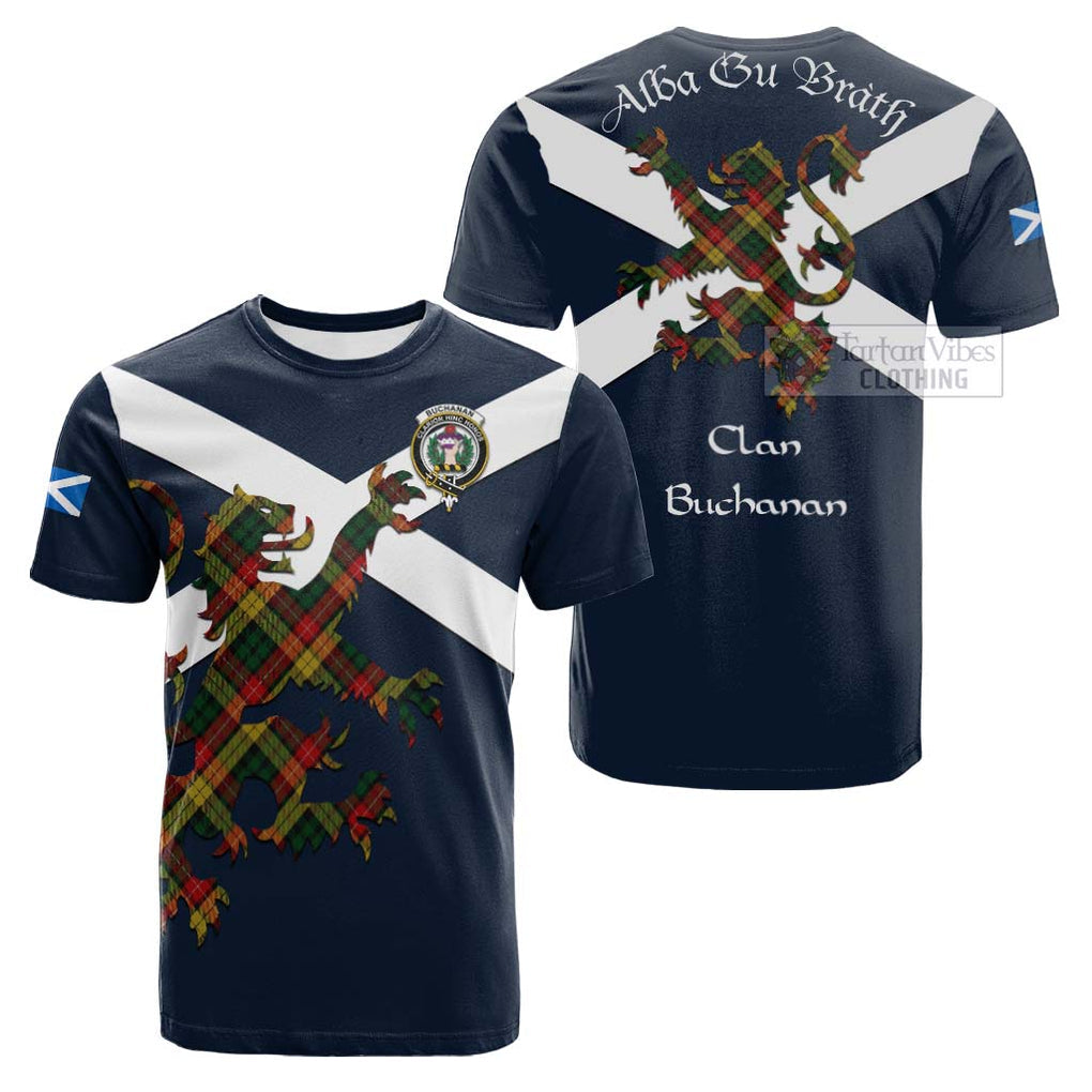 Tartan Vibes Clothing Buchanan Tartan Lion Rampant Cotton T-shirt – Proudly Display Your Heritage with Alba Gu Brath and Clan Name