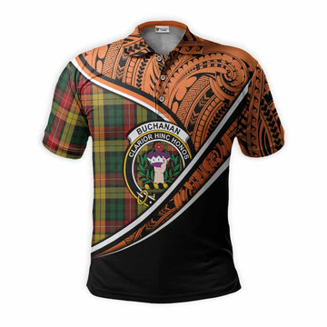 Buchanan Crest Tartan Polo Shirt with Polynesian Vibes Style - Orange Version