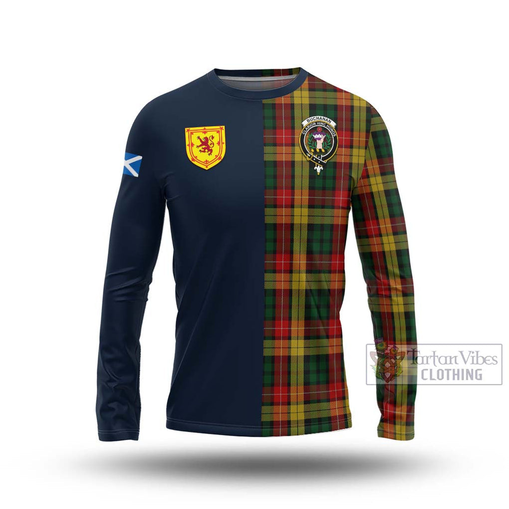 Tartan Vibes Clothing Buchanan Tartan Long Sleeve T-Shirt with Scottish Lion Royal Arm Half Style