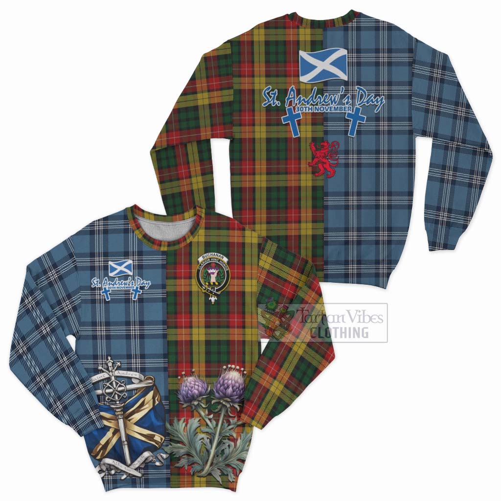 Tartan Vibes Clothing Buchanan Tartan Sweatshirt Happy St. Andrew's Day Half Tartan Style