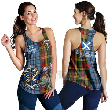 Buchanan Tartan Women's Racerback Tanks Happy St. Andrew's Day Half Tartan Style