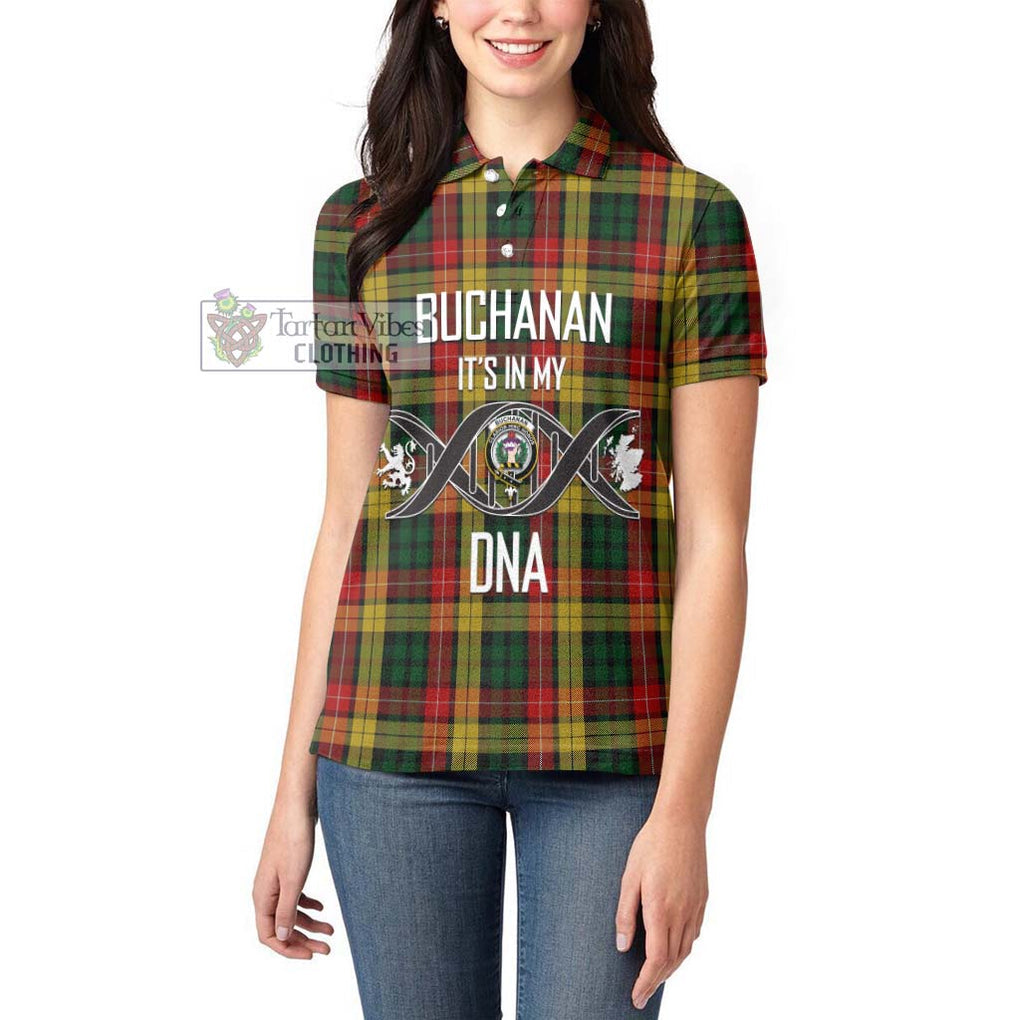 Buchanan Tartan Women's Polo Shirt with Family Crest DNA In Me Style Women - Tartanvibesclothing Shop