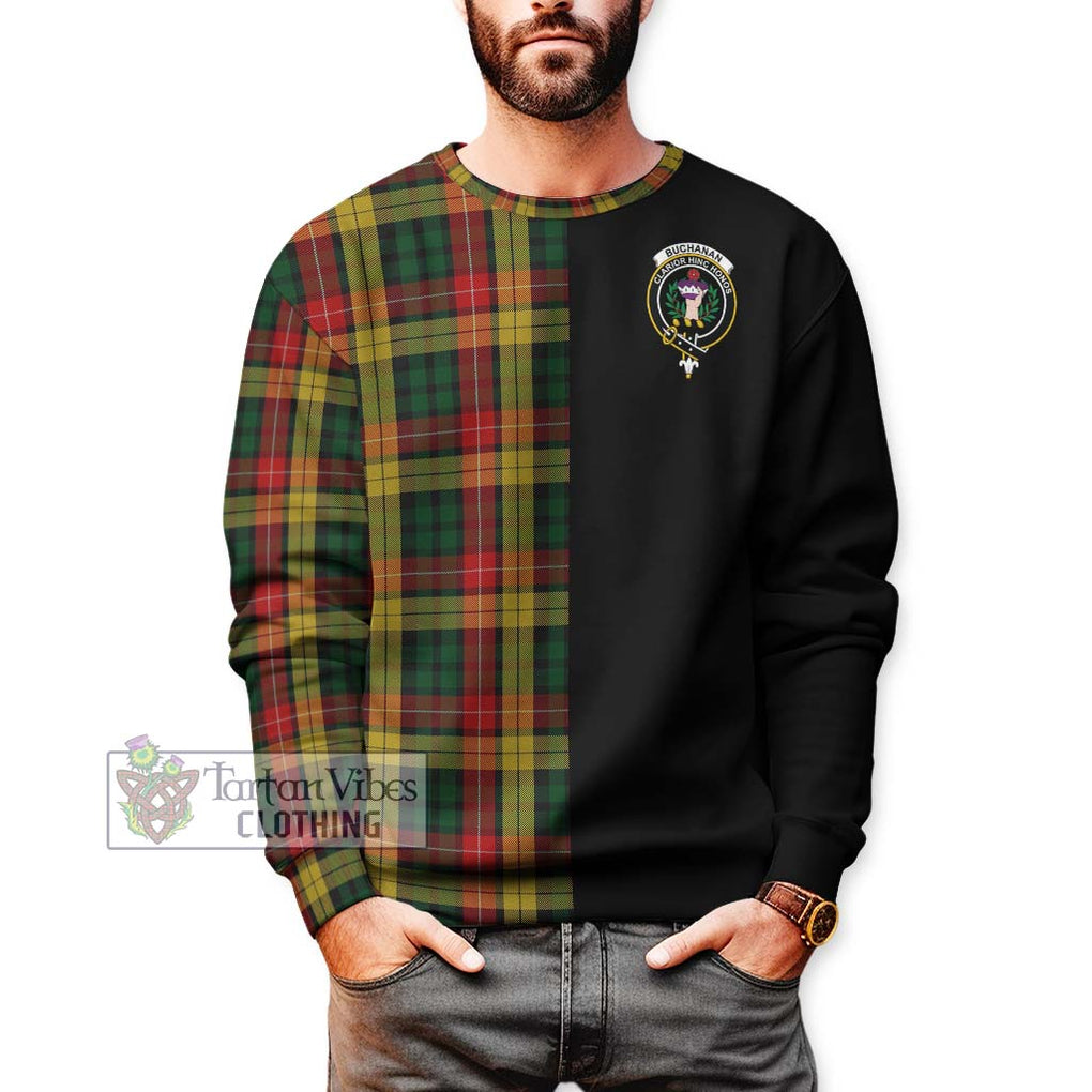 Buchanan Tartan Sweatshirt with Family Crest and Half Of Me Style Unisex - Tartanvibesclothing Shop