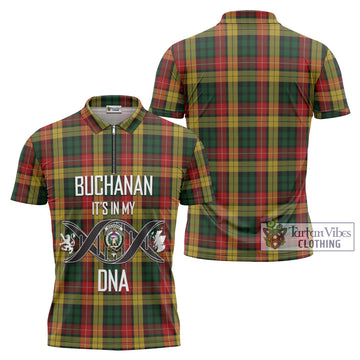 Buchanan Tartan Zipper Polo Shirt with Family Crest DNA In Me Style