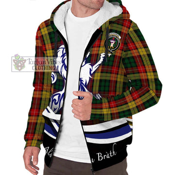 Buchanan Tartan Sherpa Hoodie with Alba Gu Brath Regal Lion Emblem