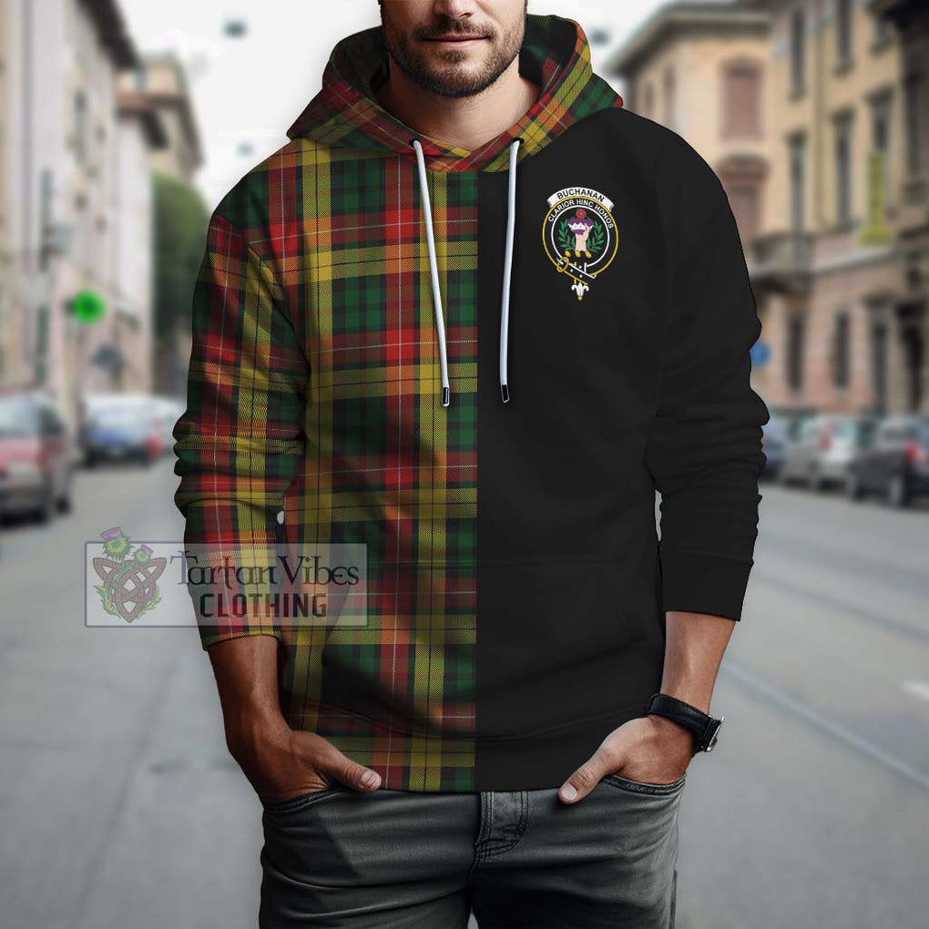 Buchanan Tartan Hoodie with Family Crest and Half Of Me Style Zip Hoodie - Tartanvibesclothing Shop