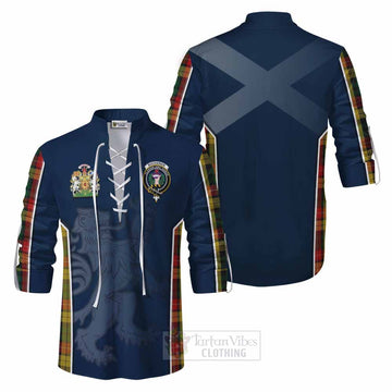 Buchanan Tartan Ghillie Kilt Shirt with Family Crest and Lion Rampant Vibes Sport Style