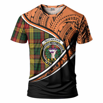 Buchanan Crest Tartan T-Shirt with Polynesian Vibes Style - Orange Version