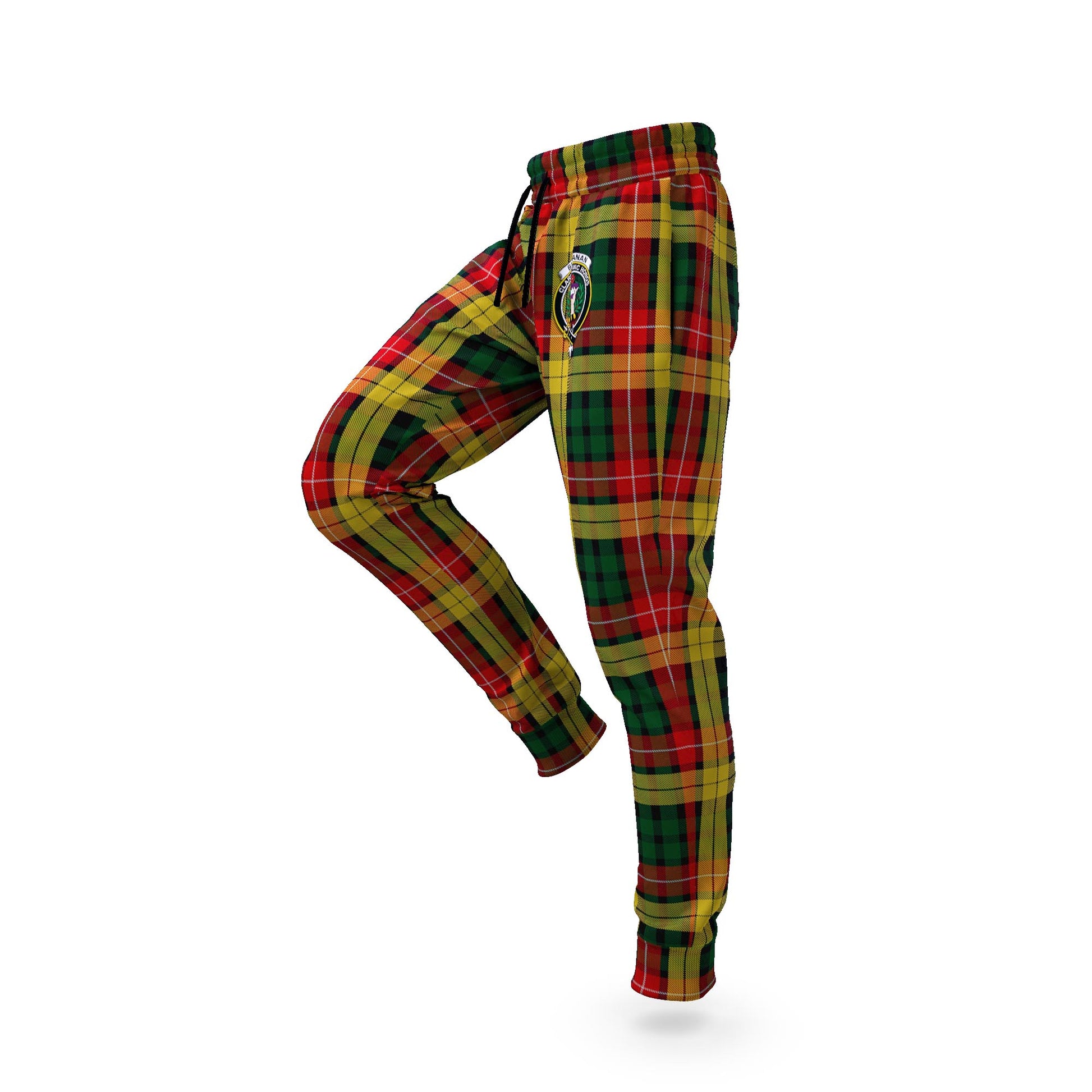 Buchanan Tartan Joggers Pants with Family Crest S - Tartan Vibes Clothing