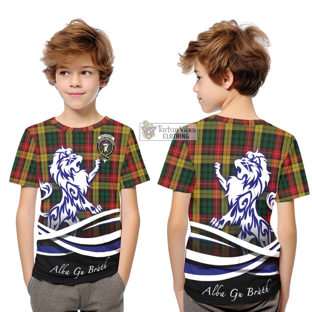 Buchanan Tartan Kid T-Shirt with Alba Gu Brath Regal Lion Emblem Youth XL Size14 - Tartanvibesclothing Shop