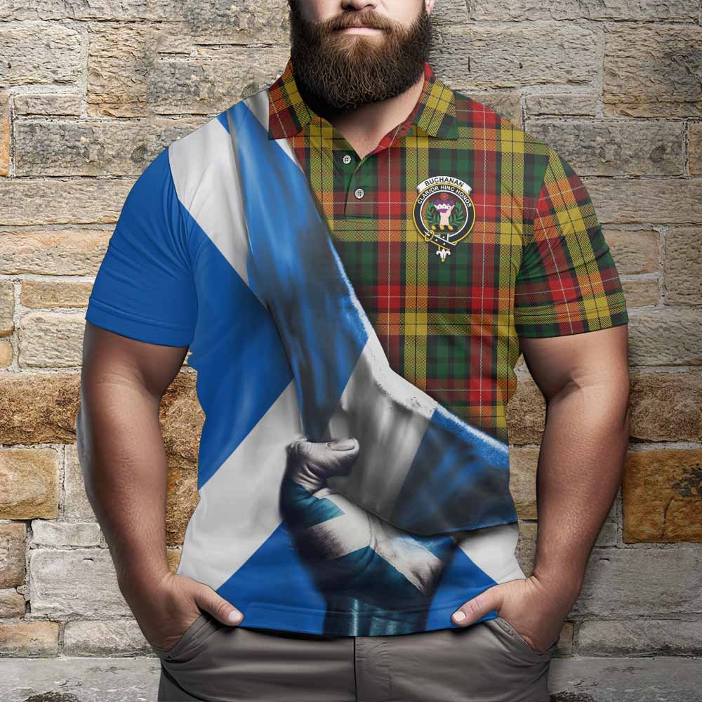 Tartan Vibes Clothing Buchanan Tartan Polo Shirt with Family Crest Scotland Patriotic Style