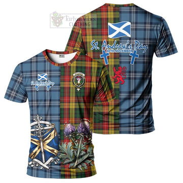 Buchanan Tartan T-Shirt Happy St. Andrew's Day Half Tartan Style