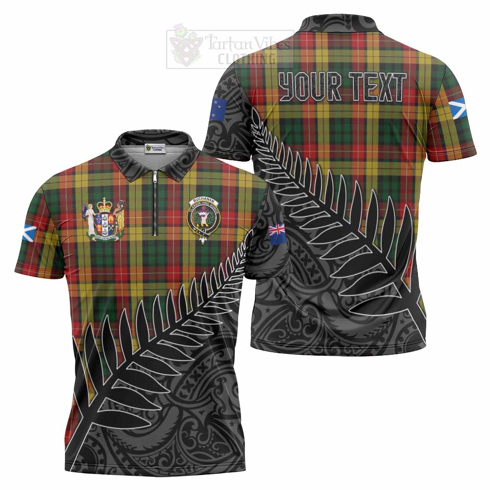 Tartan Vibes Clothing Buchanan Crest Tartan Zipper Polo Shirt with New Zealand Silver Fern Half Style