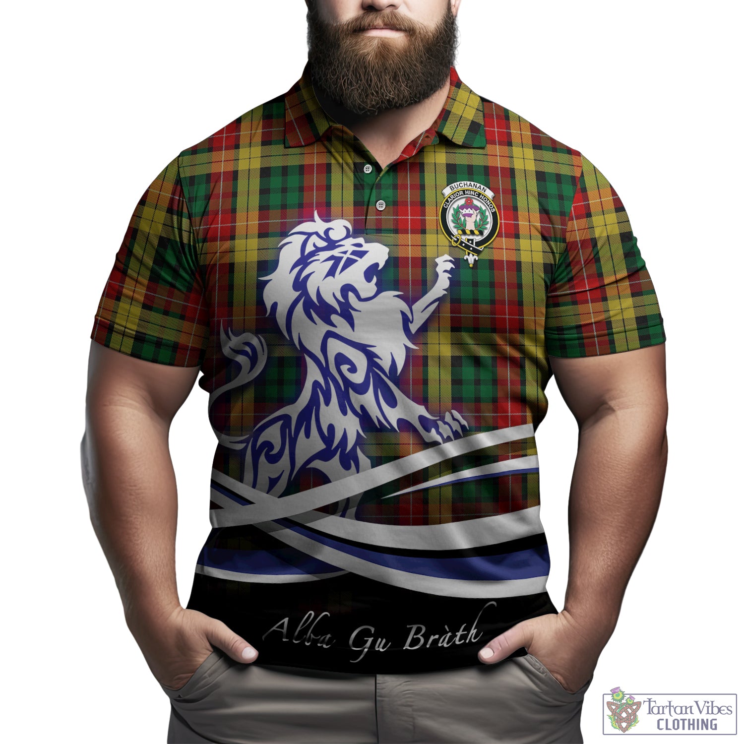 buchanan-tartan-polo-shirt-with-alba-gu-brath-regal-lion-emblem