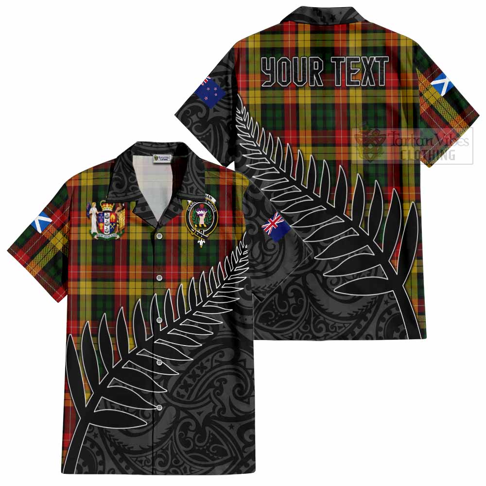 Tartan Vibes Clothing Buchanan Crest Tartan Short Sleeve Button Shirt with New Zealand Silver Fern Half Style