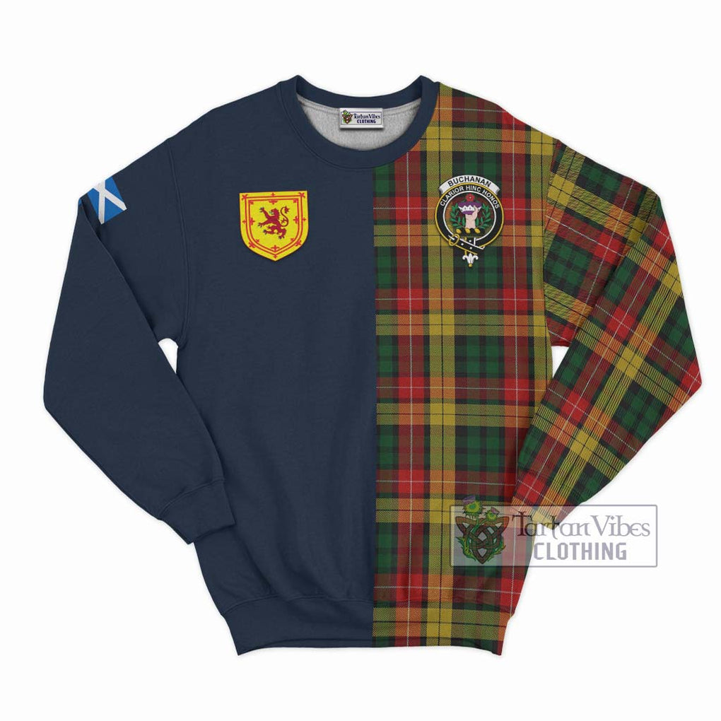 Tartan Vibes Clothing Buchanan Tartan Sweatshirt with Scottish Lion Royal Arm Half Style