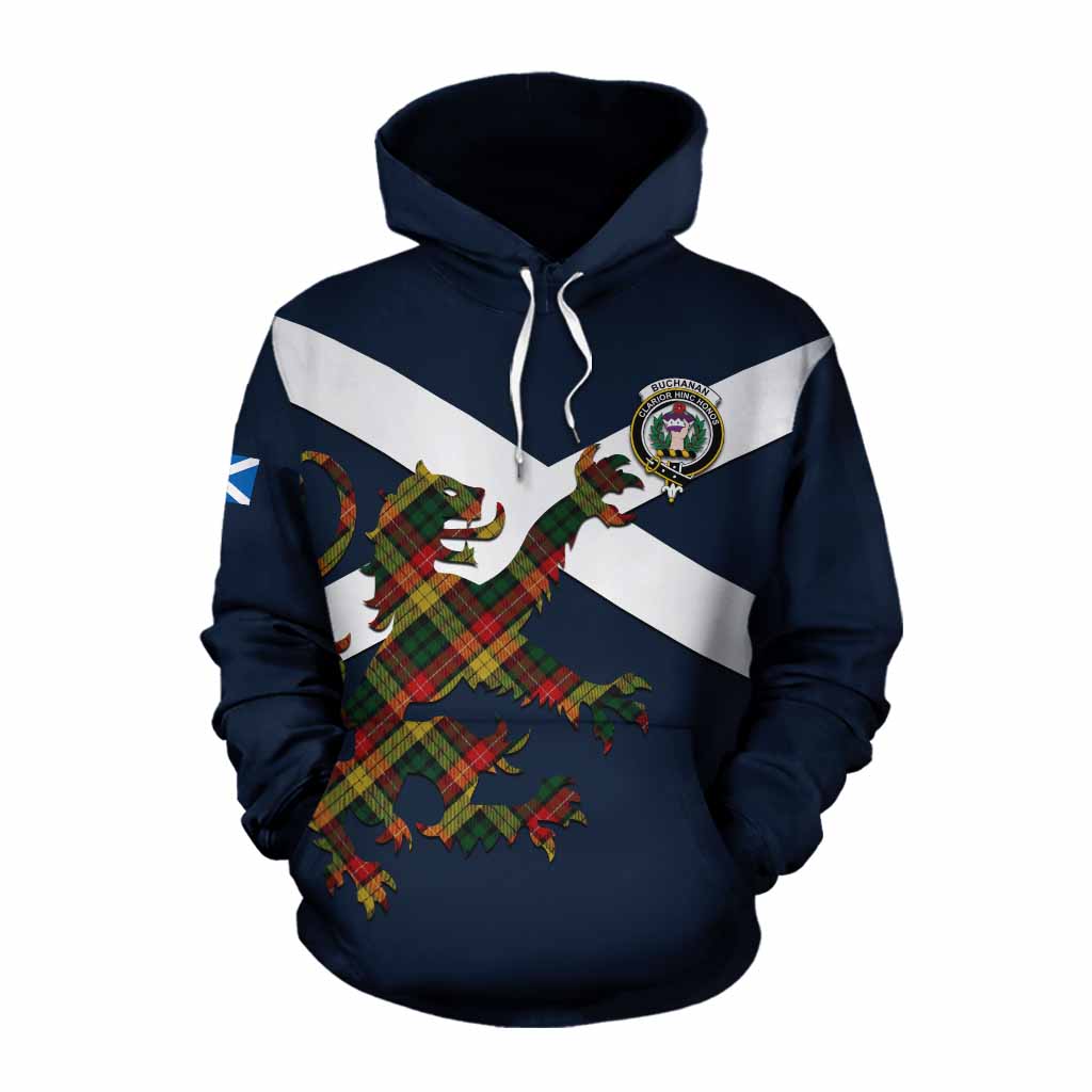 Tartan Vibes Clothing Buchanan Tartan Lion Rampant Cotton Hoodie Proudly Display Your Heritage with Alba Gu Brath and Clan Name