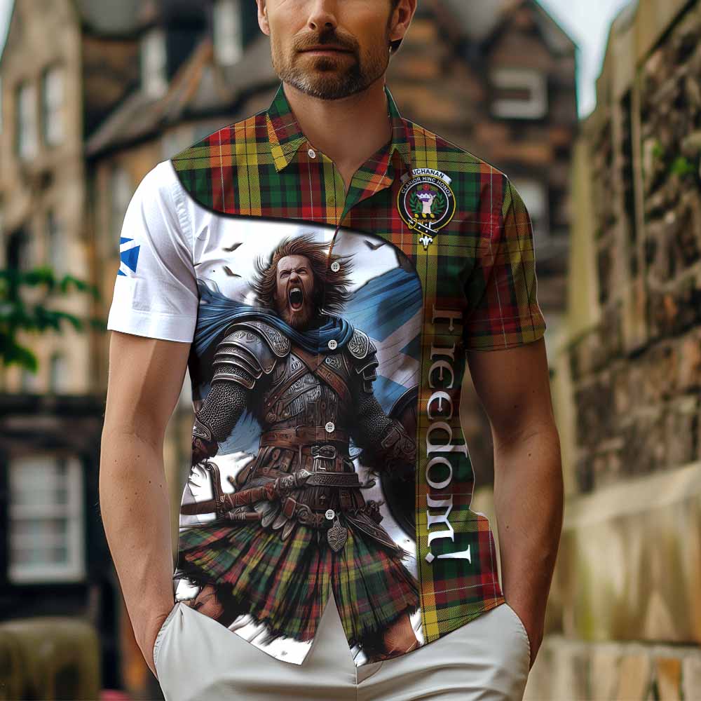 Tartan Vibes Clothing Buchanan Crest Tartan Short Sleeve Button Shirt Inspired by the Freedom of Scottish Warrior