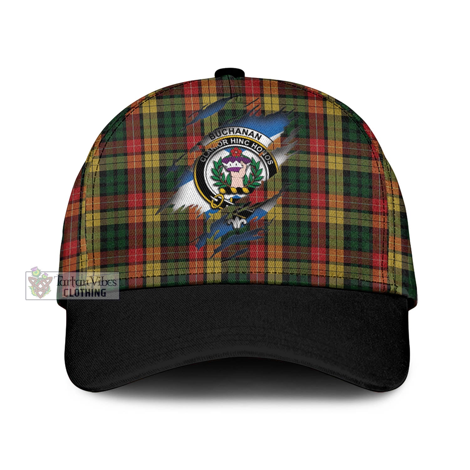 Tartan Vibes Clothing Buchanan Tartan Classic Cap with Family Crest In Me Style