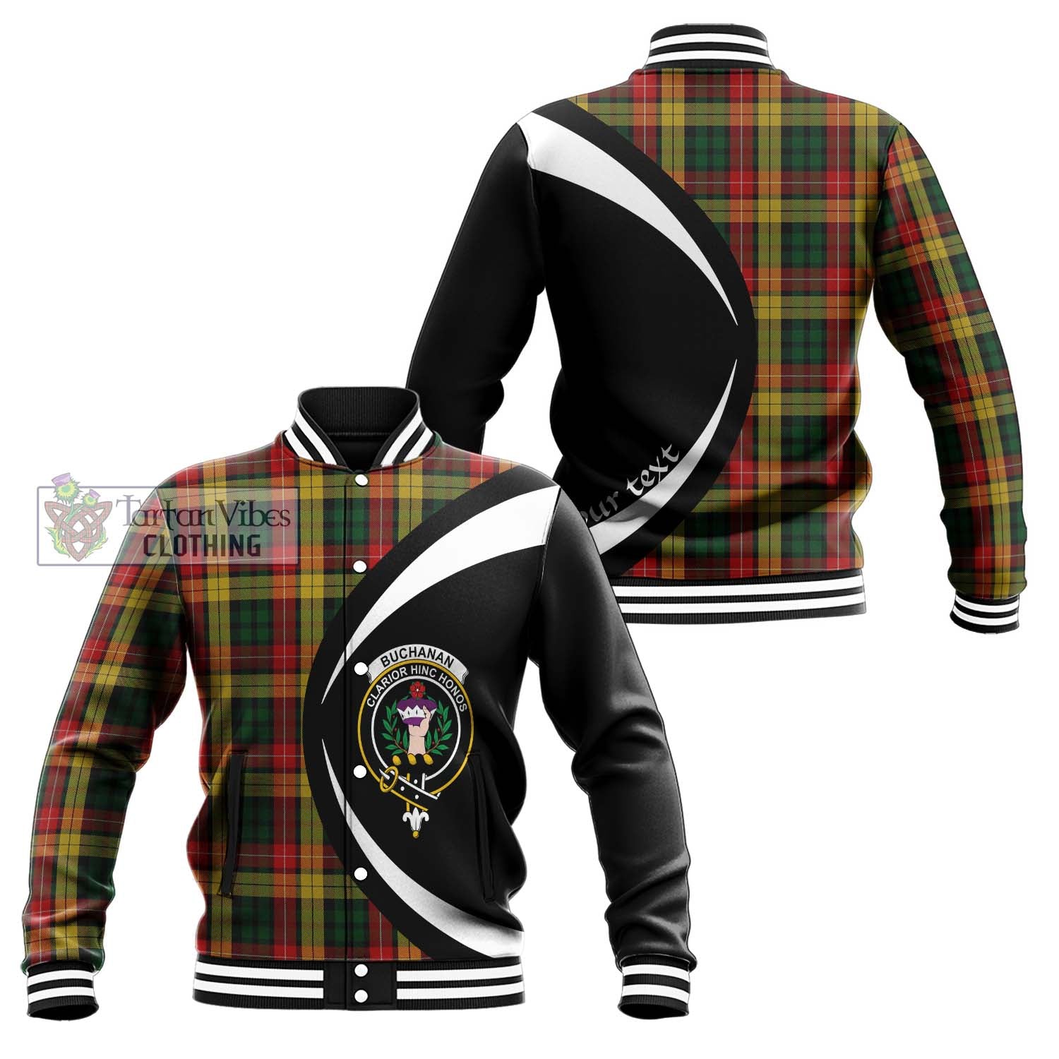 Buchanan Tartan Baseball Jacket with Family Crest Circle Style Unisex - Tartan Vibes Clothing