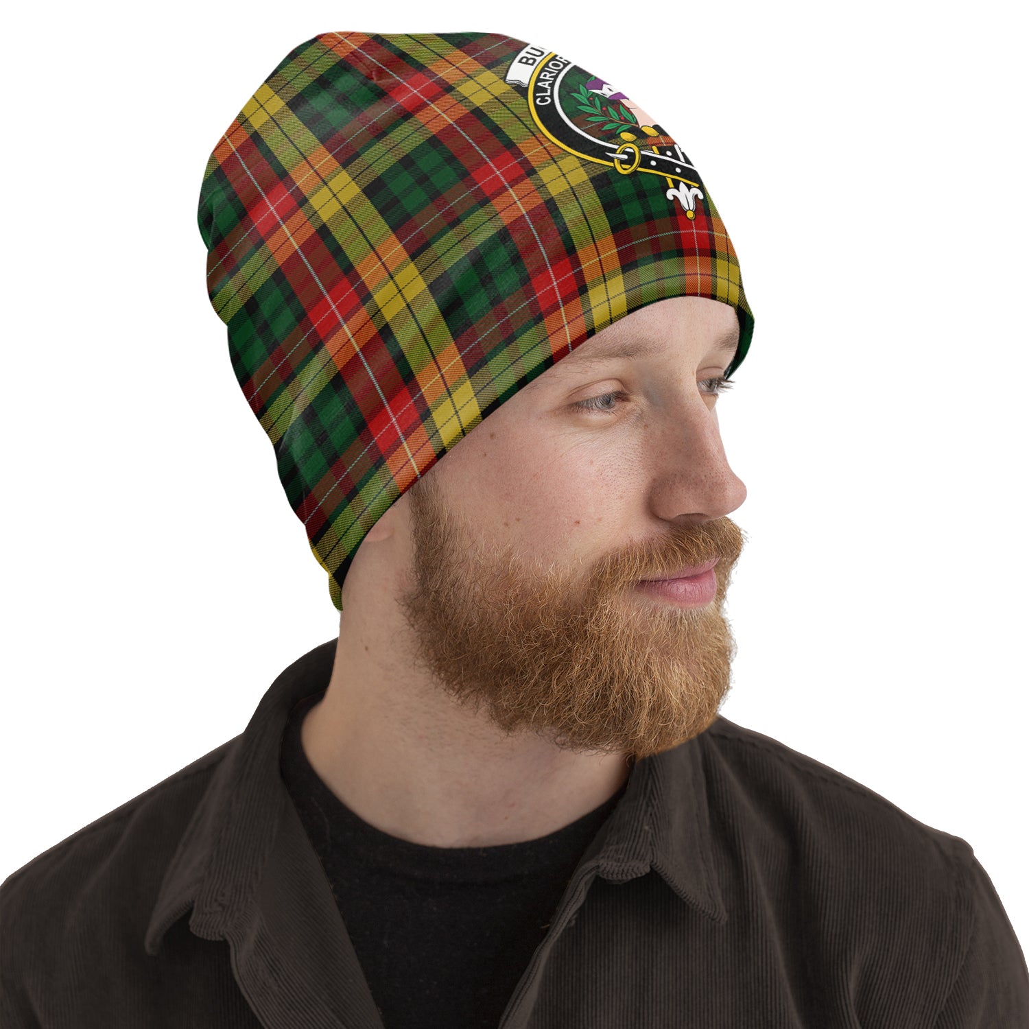 Buchanan Tartan Beanies Hat with Family Crest One Size 10.5*10.2 inches - Tartan Vibes Clothing