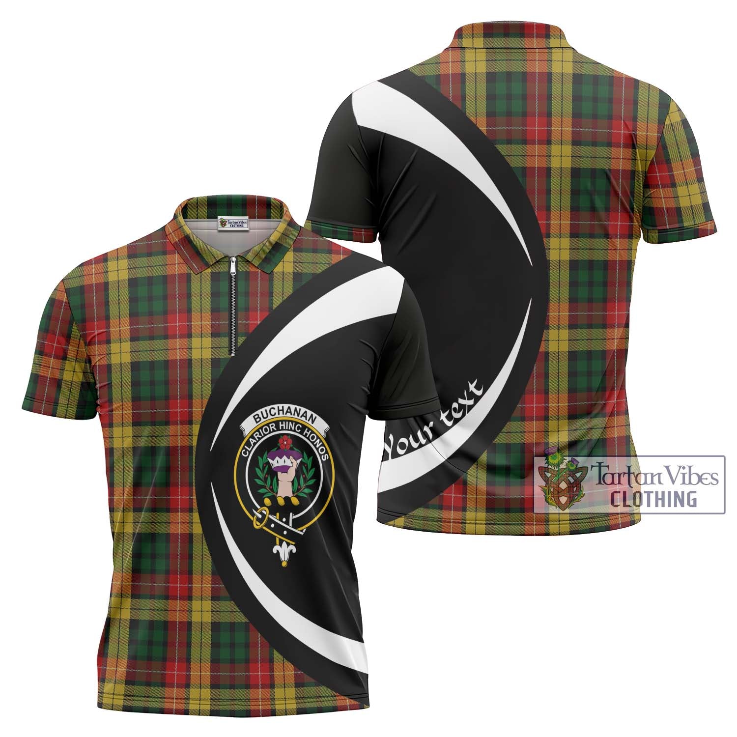 Tartan Vibes Clothing Buchanan Tartan Zipper Polo Shirt with Family Crest Circle Style