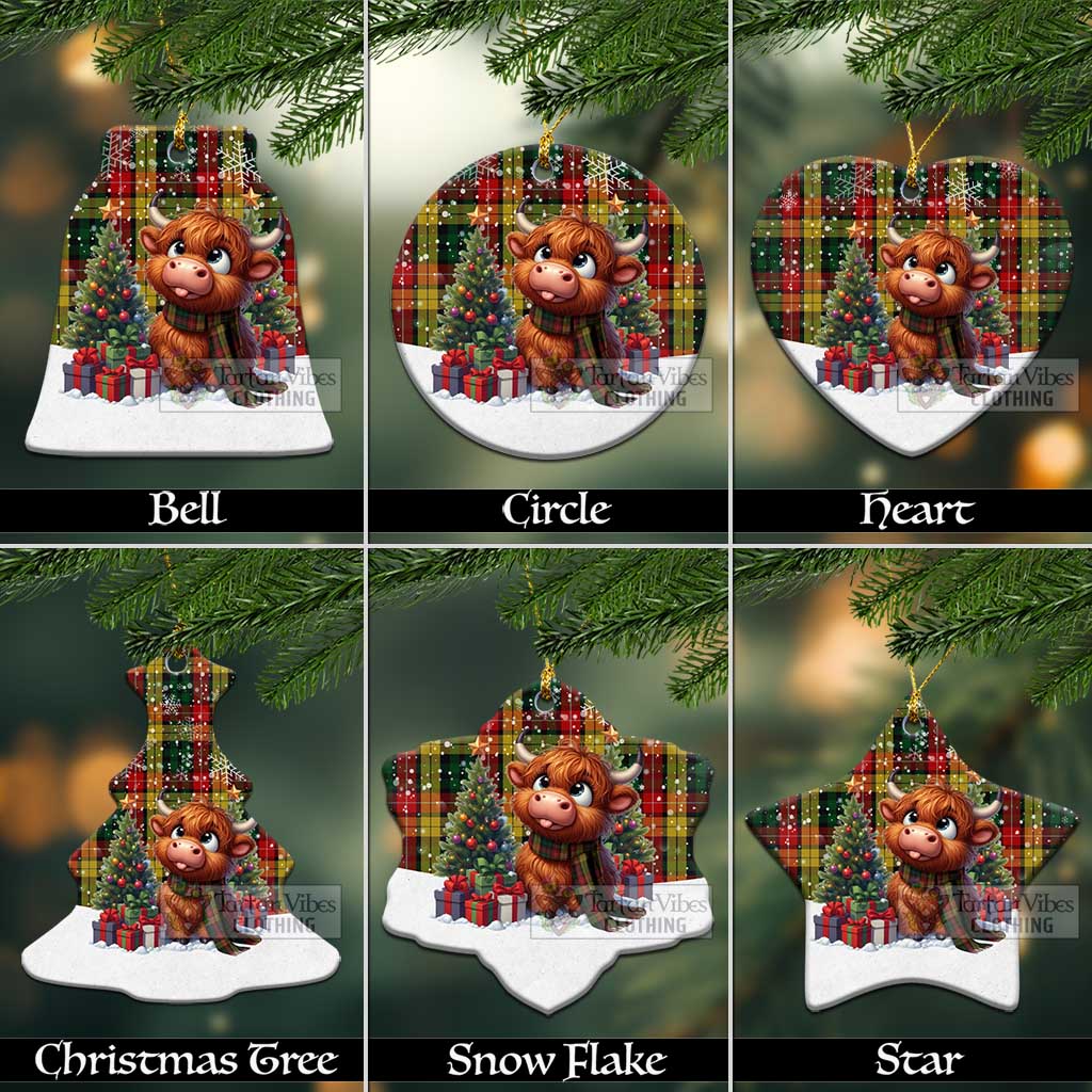 Tartan Vibes Clothing Buchanan Tartan Christmas Ceramic Ornament with Adorable Highland Coo