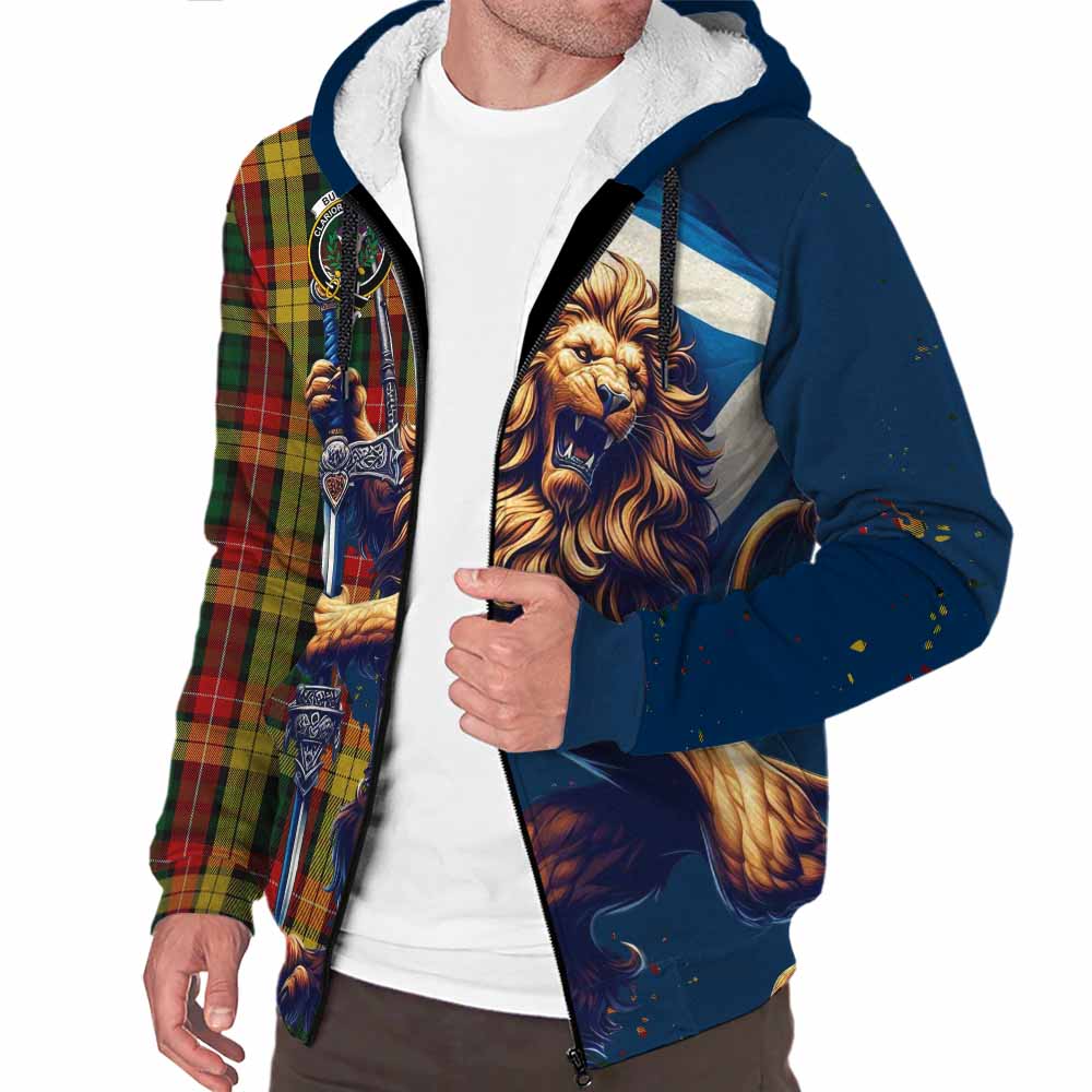 Tartan Vibes Clothing Buchanan Tartan Family Crest Sherpa Hoodie with Scottish Majestic Lion