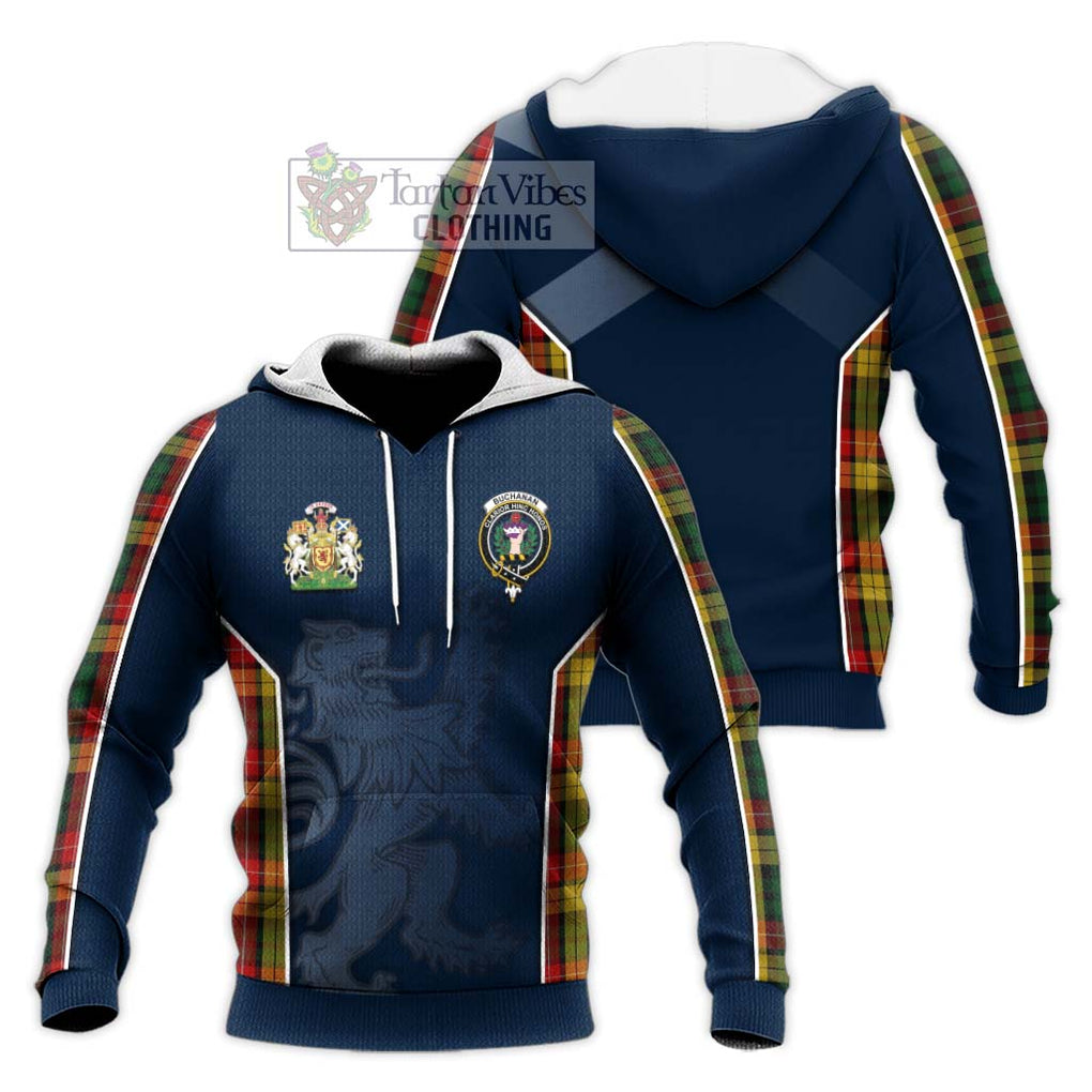 Buchanan Tartan Knitted Hoodie with Family Crest and Lion Rampant Vibes Sport Style Unisex Knitted Pullover Hoodie - Tartan Vibes Clothing