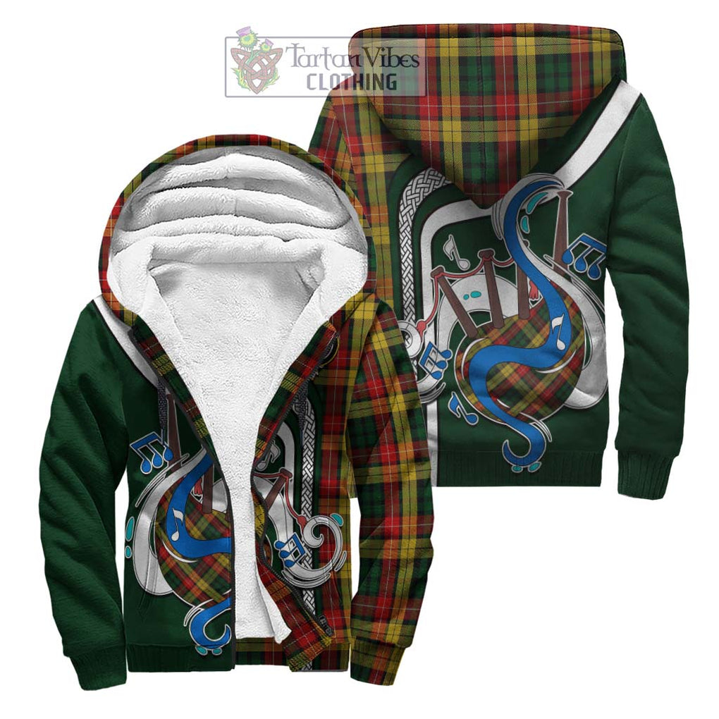 Buchanan Tartan Sherpa Hoodie with Epic Bagpipe Style Unisex S - Tartanvibesclothing Shop