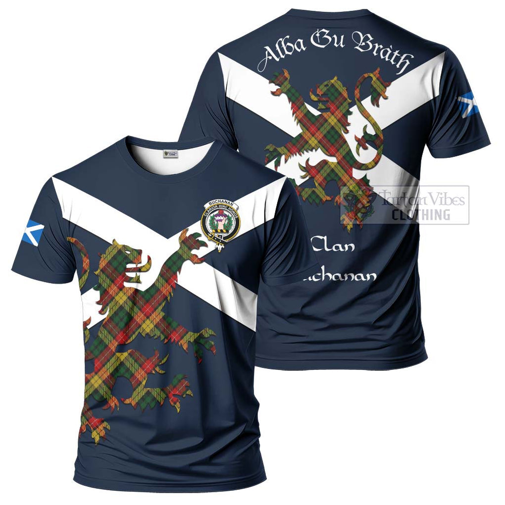 Tartan Vibes Clothing Buchanan Tartan Lion Rampant T-Shirt – Proudly Display Your Heritage with Alba Gu Brath and Clan Name