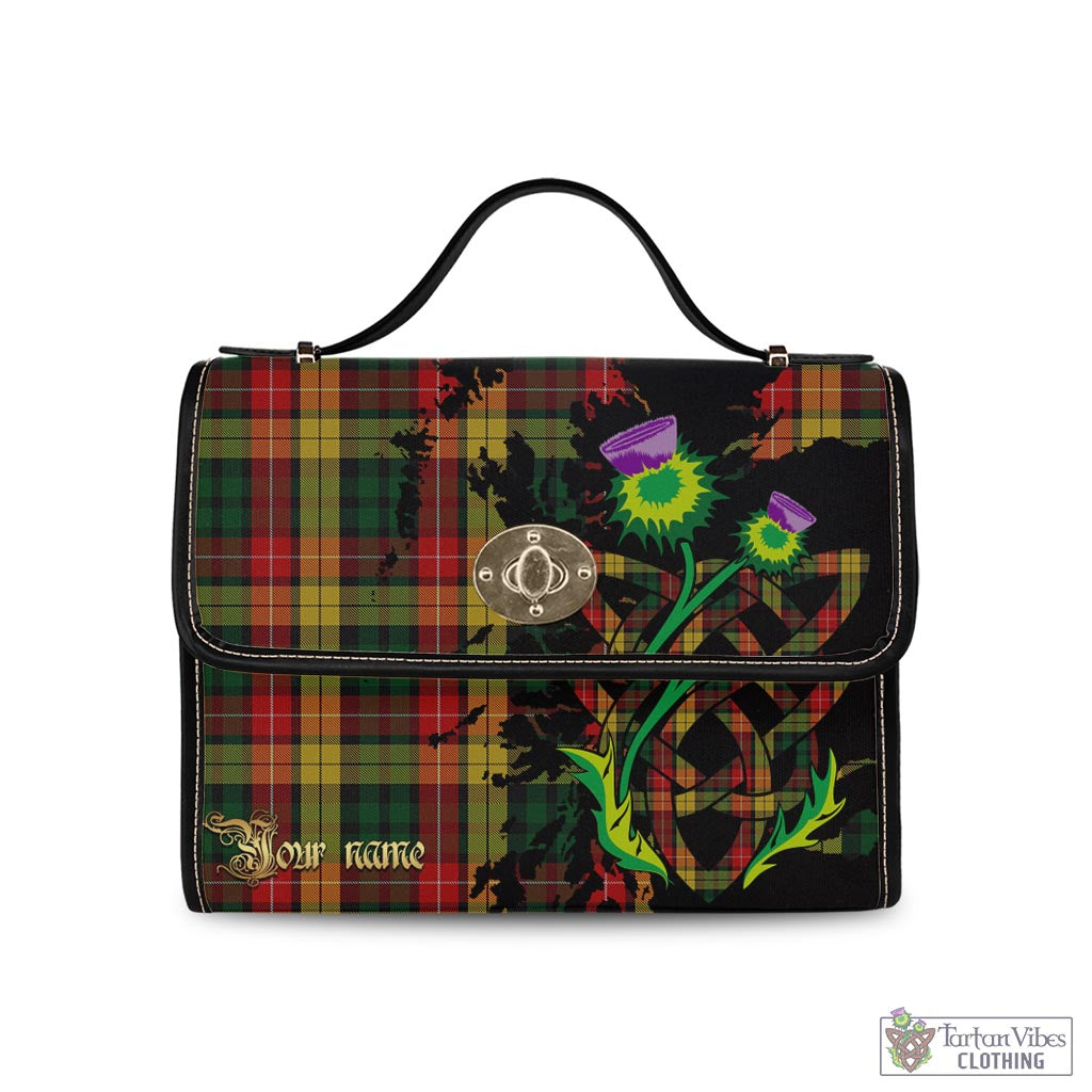 Tartan Vibes Clothing Buchanan Tartan Waterproof Canvas Bag with Scotland Map and Thistle Celtic Accents