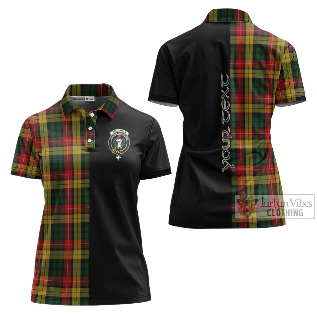 Buchanan Tartan Women's Polo Shirt with Family Crest and Half Of Me Style Women - Tartanvibesclothing Shop